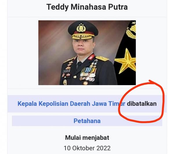 Wikipedia Update Jabatan Kapolda Jatim Irjen Teddy Minahasa Putra