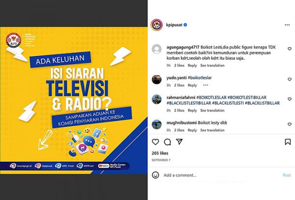 Netizen Serukan Boikot Leslar di Akun Instagram KPI Pusat