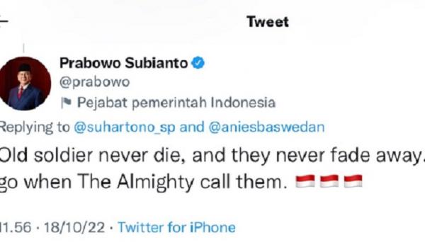 Prabowo Subianto Dapat Ucapan Selamat Ulang Tahun dari Anies Via Twitter, Begini Reaksi Netizen