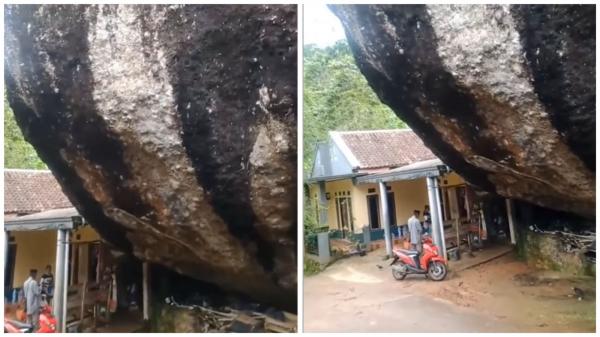 Viral Rumah Kecil Diapit Batu Raksasa 15 Meter, Seram Menantang Maut