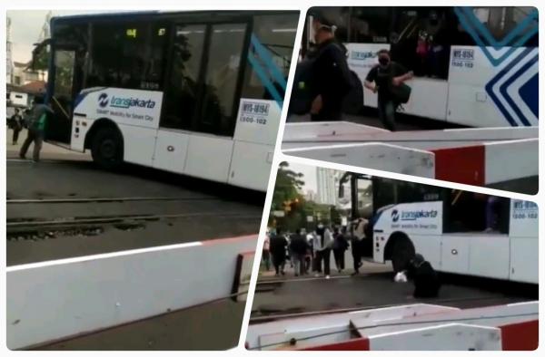 Detik-detik Mencekam saat Bus TransJ Terjebak di Rel Kereta Kala Sirine Berbunyi