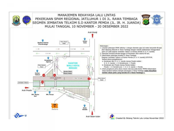 Dishub Bekasi Lakukan Rekayasa Lalin di Jalan Rawa Tembaga hingga 20 Desember 2022
