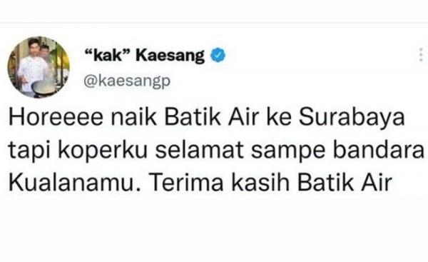 Naik Batik Air Singapura ke Surabaya, Koper Kaesang Nyasar ke Kualanamu, Kok Bisa?