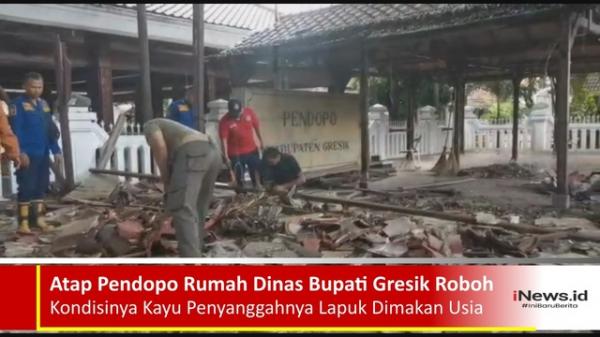 Atap Pendopo Rumah Dinas Bupati Gresik Roboh, Kayu Penyangga Lapuk Dimakan Usia