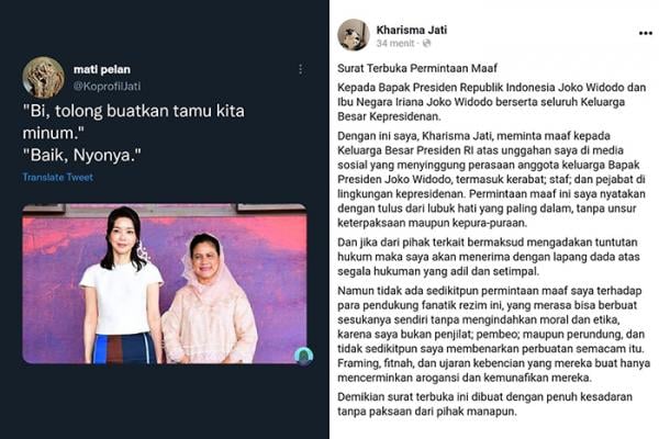 Surat Permintaan Maaf Pria yang Olok Ibu Iriana Jokowi Bikin Netizen Emosi