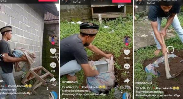 Video Seorang Pria Kubur TV Tabung setelah Siaran Analog DImatikan Viral, Netizen Ikut Sedih