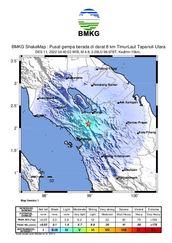 Gempa Bumi Tektonik M4,8 Guncang Taput, Kedalaman 10 Km