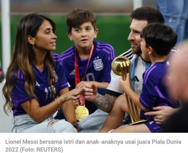 Lionel Messi Berbagi Kebahagiaan Juara Piala Dunia 2022 dengan Istri dan Anak-anaknya