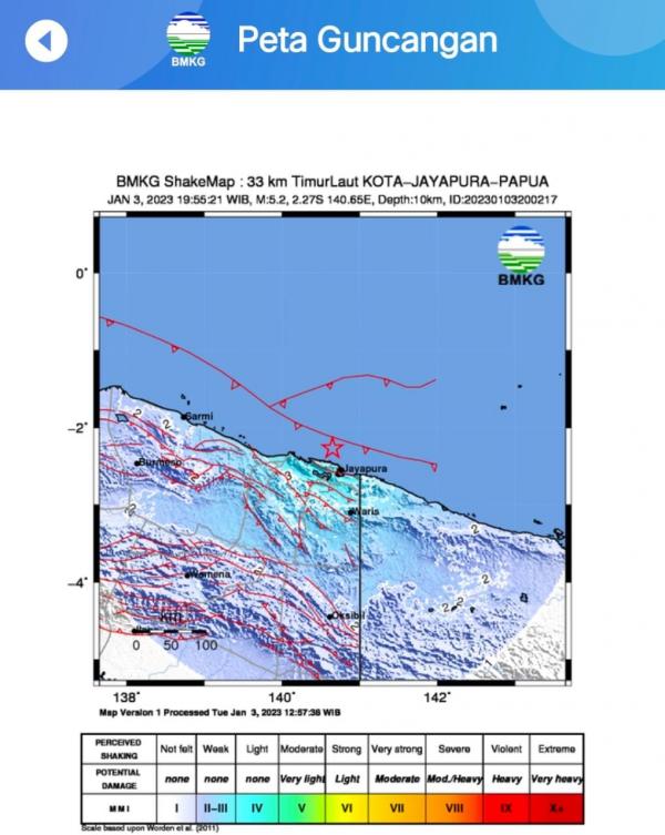 Gempa Mag 5,2 Guncang Jayapura Malam Ini, Tidak Berpotensi Tsunami
