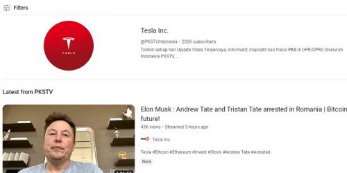 Waduh! Akun Youtube Milik PKS Dibajak, User Name Jadi Tesla Inc