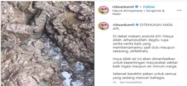 Viral! Muncul Mata Air di Dekat Makam Eril, Ini Kata Ridwan Kamil