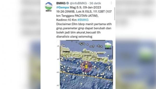 Breaking News, Gempa 5,9 Magnitudo Pacitan Terasa hingga Ponorogo