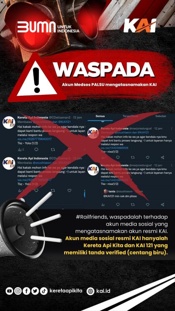 PT KAI Divre IV Tanjung Karang Ingatkan Warga untuk Waspada Akun Media Sosial Palsu