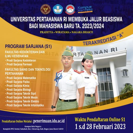 Universitas Pertahanan RI Buka Pendaftaran Beasiswa S1 2023, Lulus Jadi Perwira TNI