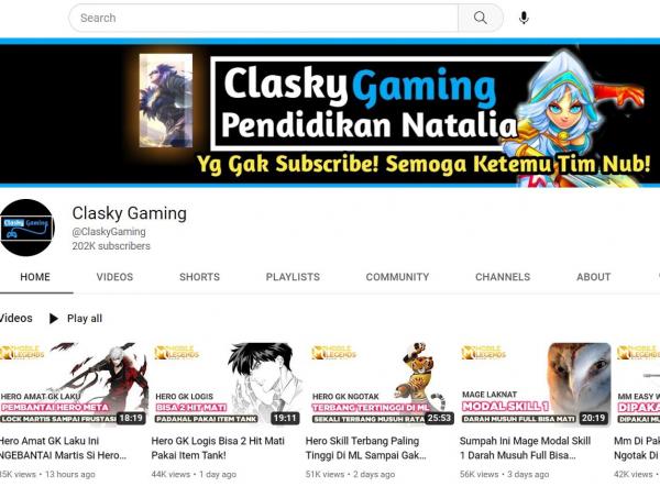 Youtube Channel Tutorial Mobile Legend Clasky Gaming yang Seru