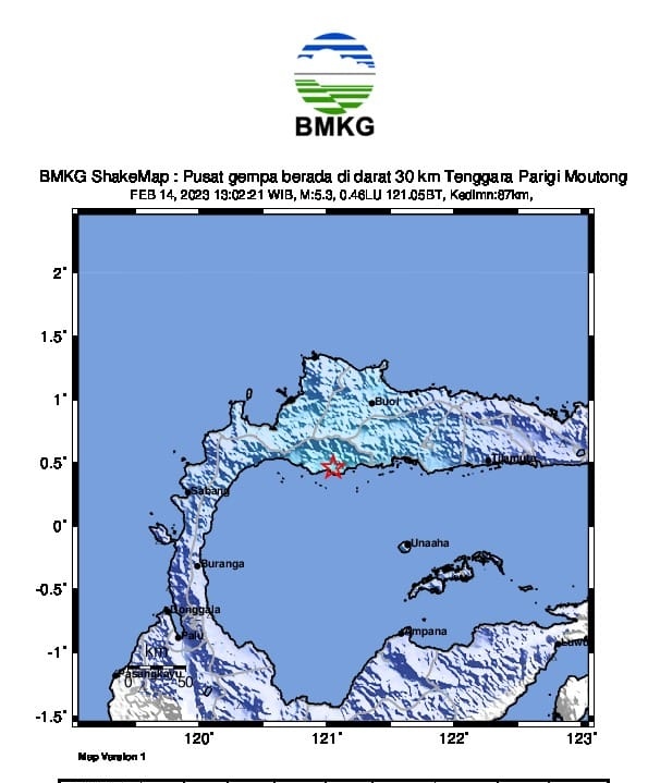 Gempa Bumi 5,3 M Mengguncang Kabupaten Parigi Moutong