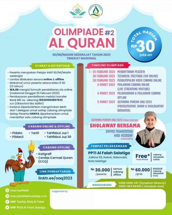 SMP RUQ Salatiga Gelar Olimpiade Al-Qur'an dengan Hadiah Puluhan Juta, Buruan Daftar!