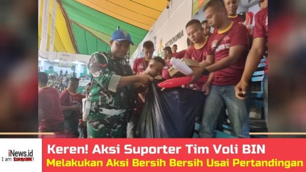 Keren! Aksi Supurter Tim Voli BIN Bersihkan Sampah Usai Pertandingan