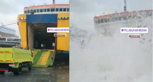 Cuaca Buruk di Pelabuhan Merak, Kendaraan Sulit Naik ke Kapal
