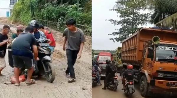 Jalan Rangkasbitung-Gunungkencana Amblas, Ratusan Kendaraan Terjebak Macet