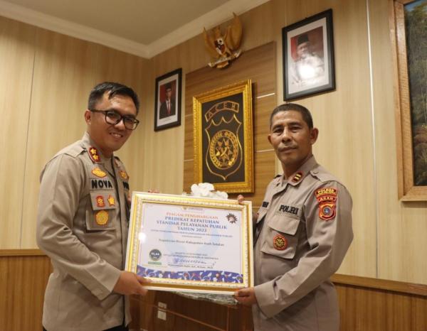 Polres Aceh Selatan Raih penghargaan dari Ombudsman RI