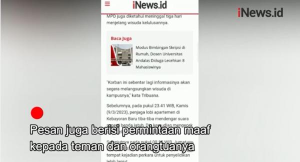 Pesan Terakhir Mahasiswi UI Sebelum Tewas Lompat dari Lantai 18 Apartemen