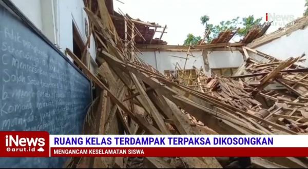 VIDEO : Diguyur Hujan Bangunan Sekolah SDN 2 Kadongdong di Banjarwangi Ambruk