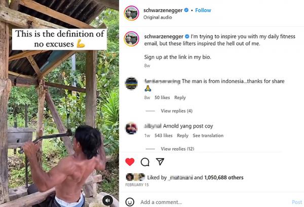 Keren! Aktor Hollywood Arnold Schwarzenegger Repost Video Gym Sederhana Pemuda Bali