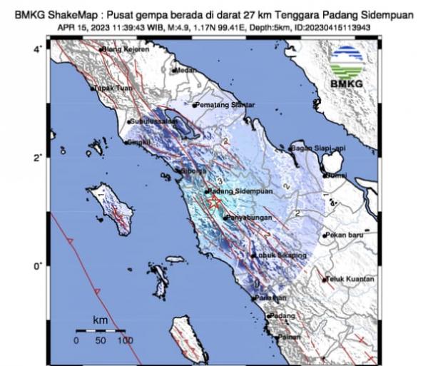 Gempa Bumi M4.9 di Padangsidempuan Disebabkan Sesar Sumatera Pada Segmen Toru
