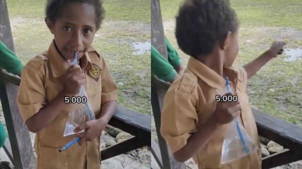Mahalnya Bikin Melongo! Bocah SD di Papua Beli Air Putih dalam Plastik Kecil Seharga Rp5.000