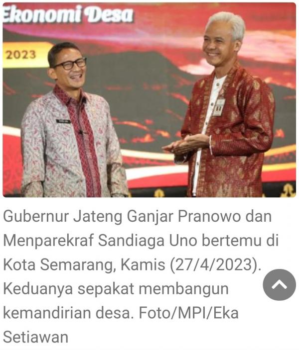 Ganjar Pranowo - Sandiaga Uno Bertemu di Semarang, Apa yang Disepakati ?