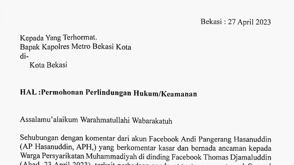 Kasus AP Hasanudin: Muhammadiyah Kota Bekasi Minta Perlindungan Kepolisian