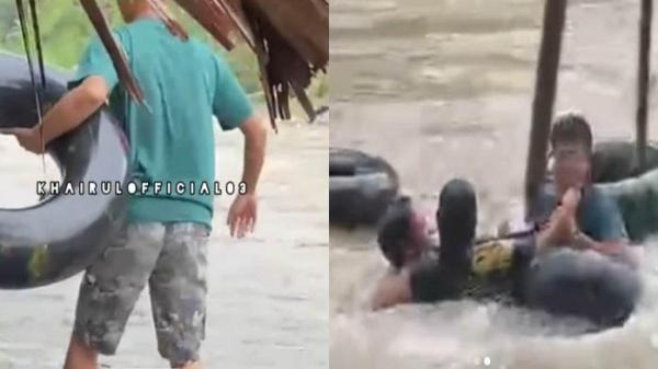 Viral! Aksi Heroik Seorang Pemuda Menyelamatkan 2 Korban Banjir Bandang Sambahe