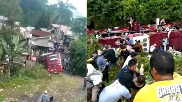 Bus Rombongan Asal Tangerang Terjun ke Sungai di Guci Tegal, Warga : Gak Ada Sopirnya