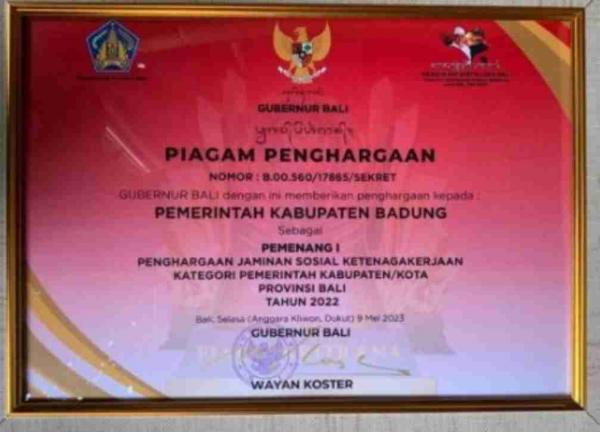 Pemkab Badung Raih Predikat Terbaik di Paritrana Award Provinsi Bali
