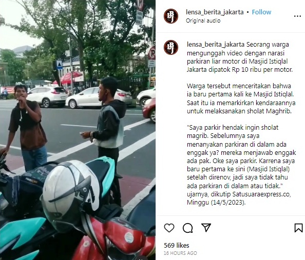 Viral Juru Parkir Liar Patok Tarif Rp10.000 di Kawasan Masjid Istiqlal, Pucat Saat Direkam Video