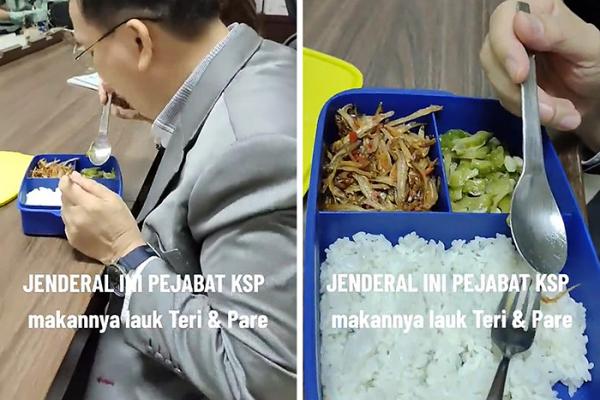 Viral! Pejabat Staf Presiden Makan Siang Bawa Bekal dengan Lauk Ikan Teri dan Tumis Pare