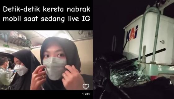 Detik-detik Kereta Api Tabrak Mobil Terekam Live Instagram, Penumpang Wanita Syok