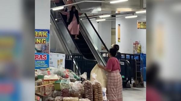 Viral! Aksi Kocak Emak-Emak Lawan Arus Naik Eskalator, Netizen: Kabarnya Belum Turun