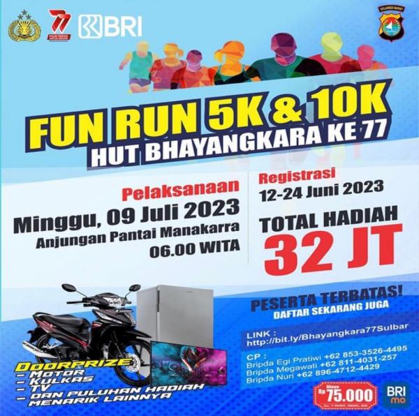 Berhadiah Total Rp35 Juta, Ayo Ramaikan Fun Run 5K dan 10K HUT Bhayangkara ke-77 Polda Sulbar