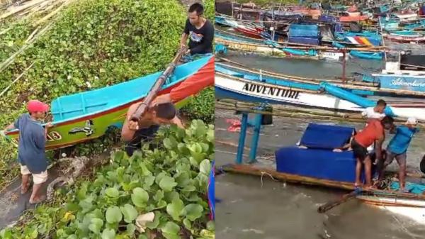 4 Perahu Nelayan di Dermaga Pamayangsari Tasikmalaya Karam Diterjang Gelombang Tinggi