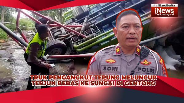 VIDEO: Truk Bermuatan Tepung Tabrak Rumah dan Terjun ke Sungai di Jembatan Jalur Gentong Tasikmalaya