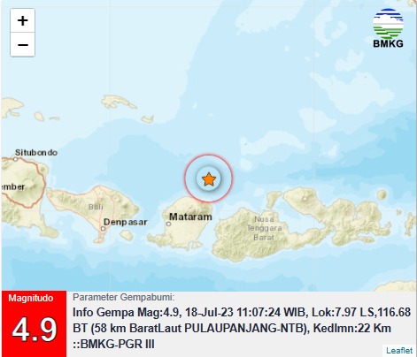 Gempa Magnitudo 4,9 Guncang Pulau Panjang