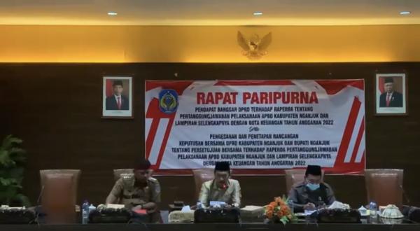 DPRD Kabupaten Nganjuk Gelar Rapat Penetapan Raperda Pertanggungjawaban Pelaksanaan APBD Tahun 2022