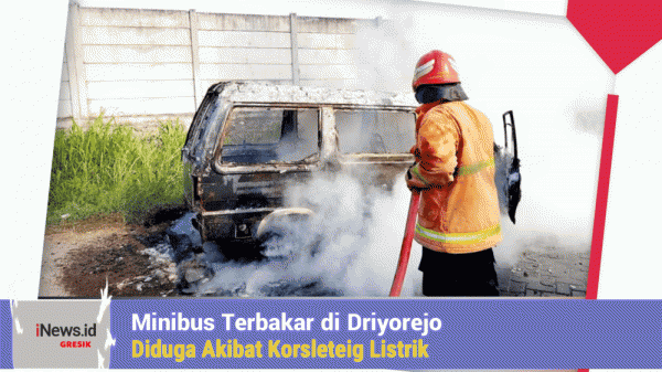 Minibus Terbakar di Driyorejo Gresik, Diduga Korsleting Listrik