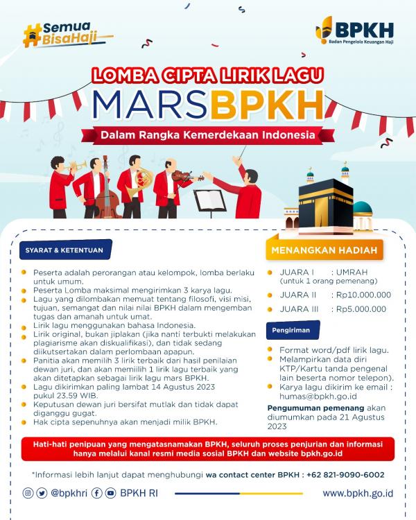 Peringati HUT RI ke-78, BPKH Gelar Lomba Cipta Mars Berhadiah Umrah