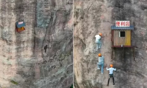 Warung Menggantung di Tebing Tinggi, Hanya untuk Orang Bernyali