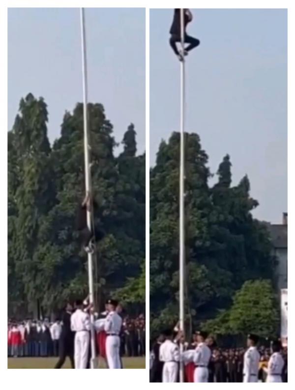 Heroik! Teknisi Sound System Naik Tiang Bendera Sambung Tali Yang Terputus