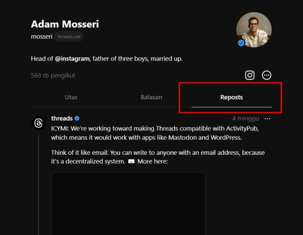 Threads Perbanyak Fitur, Kini Repost Ditampilkan pada Profil dan Following Feed