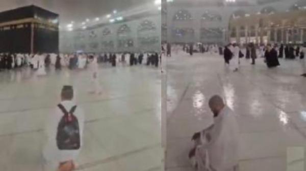 Viral, Jamaah Umrah Tetap Beribadah Meski Hujan Deras dan Petir di Makkah